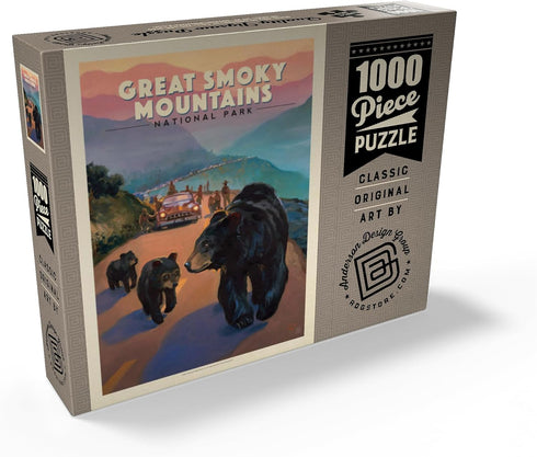 MyPuzzle Great Smoky Mountains National Park: Bear Jam Vintage Poster - Premium 1000 Piece Jigsaw Puzzle for Adults