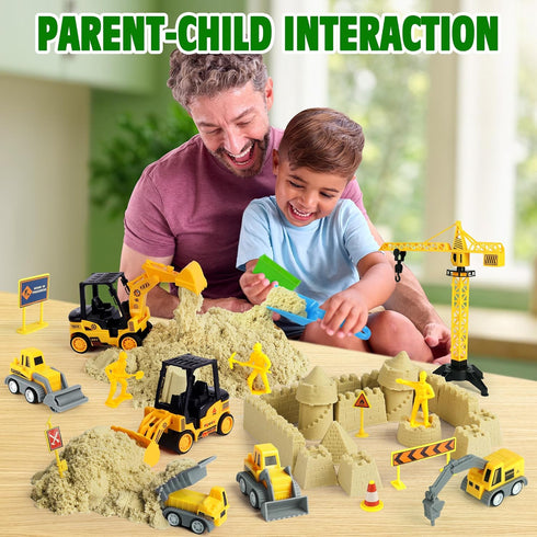 2.2lbs 36Psc Set 3+ Billeeit Sand Construction Kit with Big Foldable Sandbox and Moldable Sensory Play Sand, Truck Toys