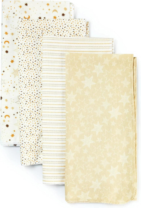 Generic 4 30x30, Piece Cotton Flannel Receiving Blankets, Yellow Baby Blankets for Boy and Girls, Neutral Receiving