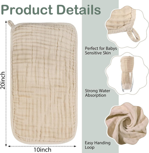 VitalCozy 6 (32 32 Inch,Beige,Sage Pcs Baby Muslin Hooded Bath Towels and Washcloths Muslin Cotton Hooded Baby Towels