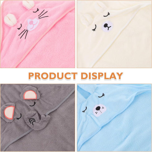 HONITANO 4pcs 31x31 Inch Hooded Baby Bath Towels - Soft Coral Fleece Animal Design Newborn Towels Essentials - Ultra