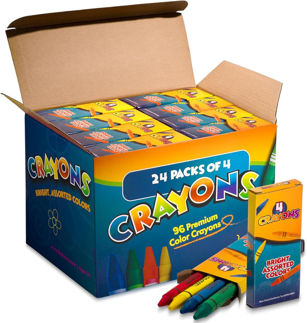 Bedwina Bulk Crayons - 96 Crayons - (Box of 24 Packs) -