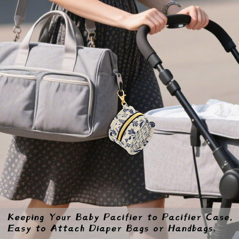 PYBUG Leaf Round Pacifier Storage Case, Polyester & TPU Lined with Hook Buckle, Pacifier Container Box for Baby