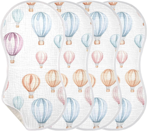 Set 1, Watercolor Hot Air Balloons Muslin Baby Burp Cloths of Super Soft & Absorbent Burping Rags, Cotton Burp Clothes
