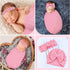 4pcs Cinaci Pink Soft Nursery Newborn Baby Receiving Swaddle Blanket with Matching Turban Hat Bow Headbands Floral