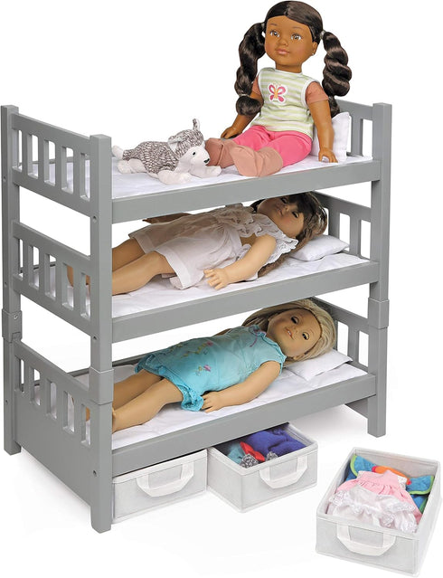 Badger Basket Convertible Doll Bunk Bed with Storage Baskets and Personalization Kit for 20 inch Dolls - Gray