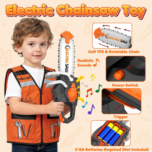 Set 56 Set 3-5 Kids Tool Toys, Pcs Toddler Tool with Toy Chainsaw & Electronic Drill,Vest, Pretend Play Kids