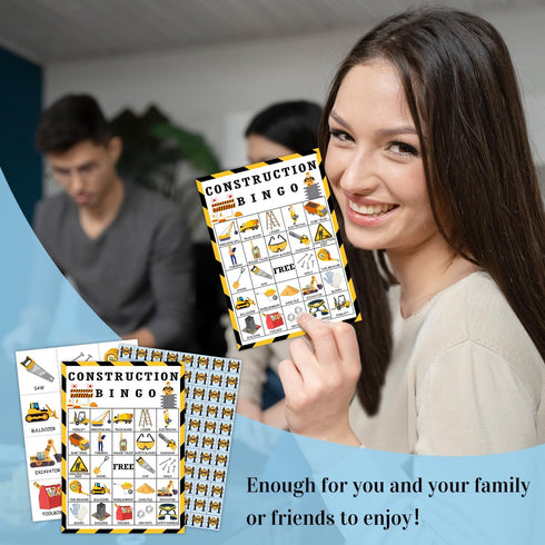 Construction Party Bingo Game - 24 Player Construction Truck Bingo Cards Set for Family Activity and Party Supplies