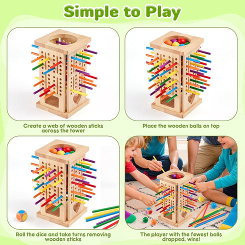 WhimsiPlay 42 3 4 5 6 4-6, 3 Montessori Wooden Board Games, Colorful Sticks Math Learning Toys for Year Olds, Board