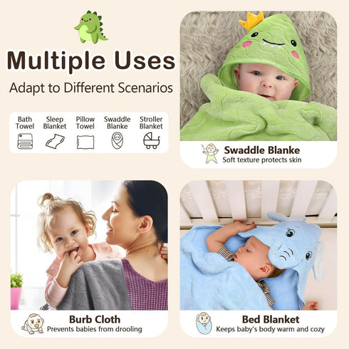 OFUSUY 6 3 3 PCS Baby Bath Towels, PCS Animal Hooded Baby Towels & PCS Washcloths, Baby Bath Towels for Infants