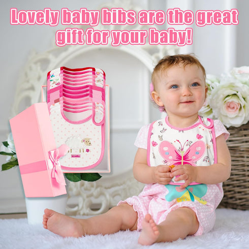 24Pcs 6-12 Cotton Waterproof Baby Bibs - Adjustable Hook Loop Closure Bib for Feeding Teething Drooling Eating, Months