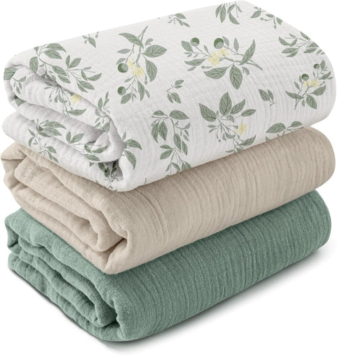 GLLQUEN BABY Muslin Swaddle Blankets,3-Pack Receiving Blankets for Newborn Boys and Girls,Baby