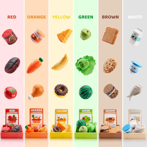 lalalark Playset, 6 JOVA Play Food for Toddlers, Kids Grocery Store Pretend Kitchen Food Toy with Storage Shelves