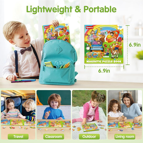 SYNARRY Magnetic Puzzles for Kids Ages 3-5, 20 Pieces Toddler Animal Travel Activity Toys for 3-6 Years