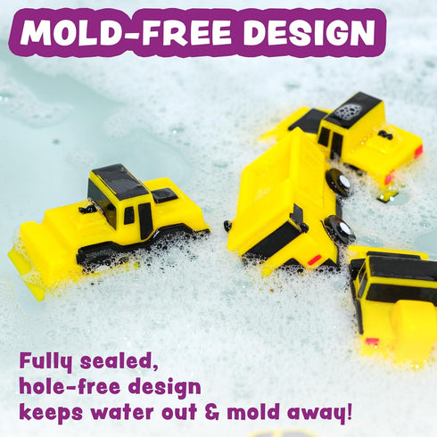 6 Pack Tub Works Construction Trucks Mold Free Bath Toys, | Sealed, No Hole Bath Toys Design Keeps Moisture Out | Soft