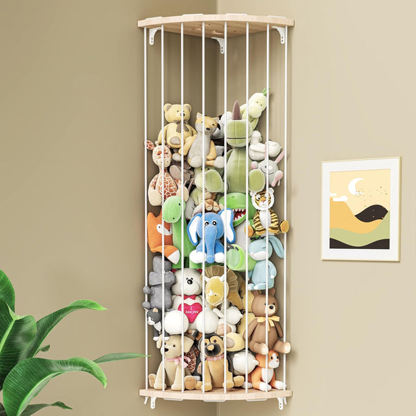 Corner Stuffed Animal Storage Zoo Adjustable Natural Solid Wood Toy Organizer &