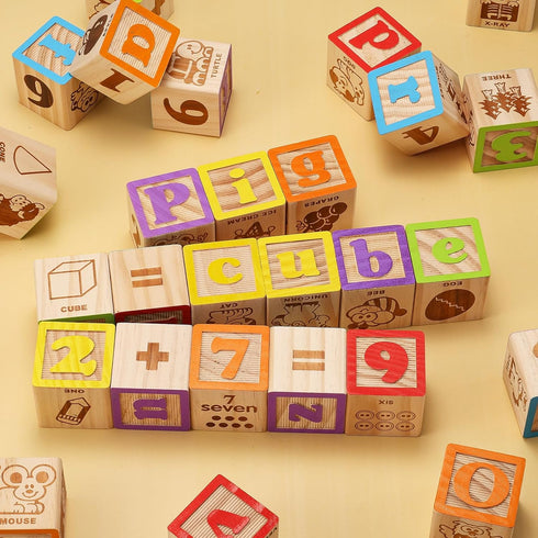 1.73 Inch, 30Pcs SainSmart Jr. Wooden Alphabet Blocks Building Blocks Including Letters, Numbers and Animals
