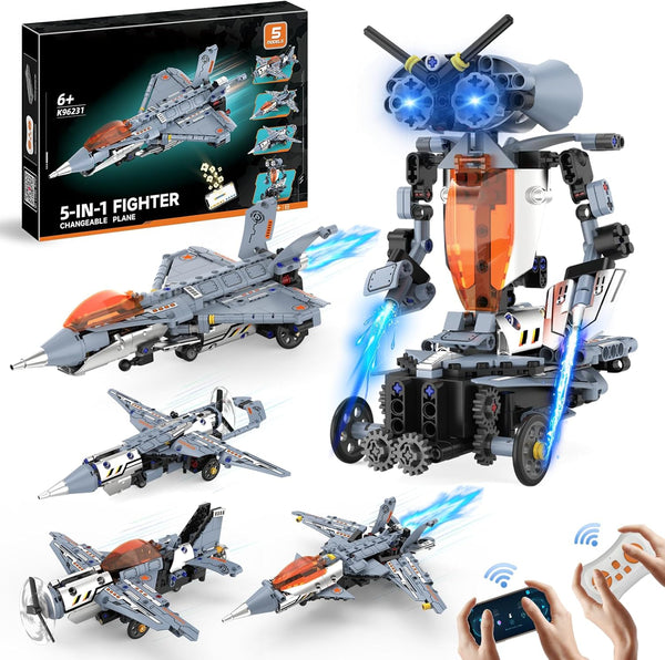 5 in 1 STEM RC Robot Building Kit, Fighter Jet Airplane Building