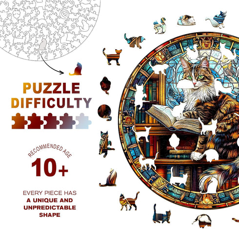 13.4 13.4in 300pcs Wooden Puzzles for Adults - Challenging Maine Cat Library Adult Puzzle, Unique Animal Shaped Wooden