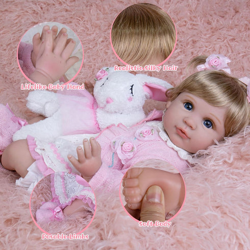 Realistic 22-Inch Baby Doll - Soft Cloth Body Lifelike Reborn Doll with Clothes and Toy Accessories