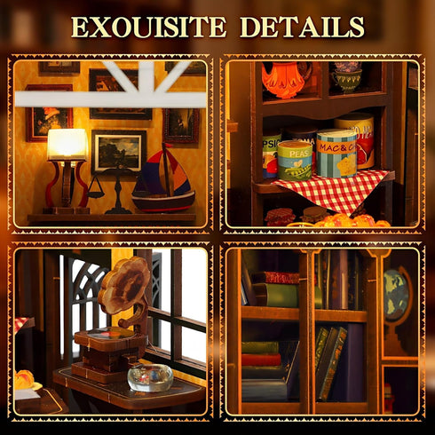 Roine Lxux 3D DIY Miniature Dollhouse Kits - Wooden Tiny Building Model Puzzle with LED Lights for Beginners - Craft