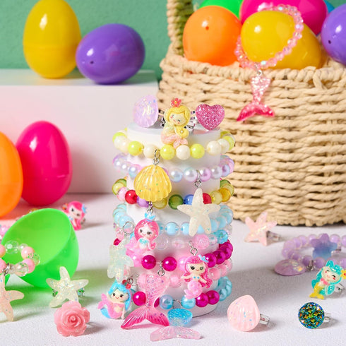 JOYIN 12 Pack Prefilled Easter Eggs with Jewelry Toys Inside, Beads Bracelets and Rings for Kids Egg Hunt, Girls Party
