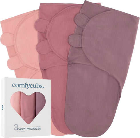 Comfy Cubs Easy Swaddle Blanket, 3 Pack - 100% Cotton Newborn Wrap,