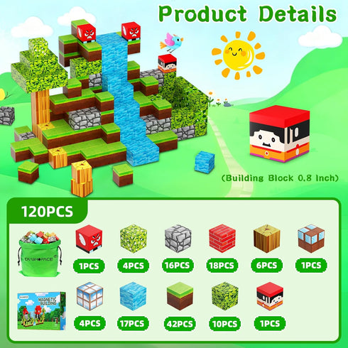 DUSH PACE 3-12 120 Set Magnetic Building Blocks STEM Toys for Kids Ages PCS Educational Construction with Storage Bag