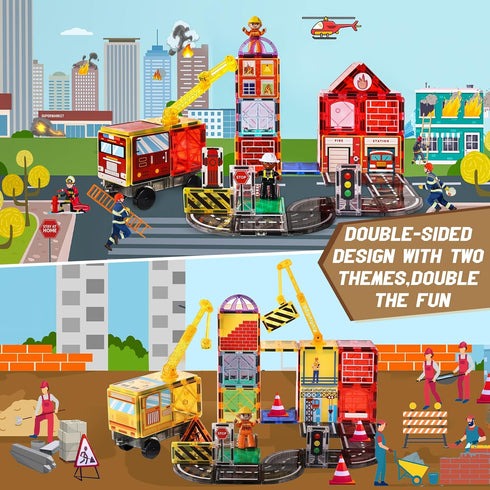 Set 2 3-5 5-7 8-12,STEM 3+ Magnetic Tiles Road with Cranes & Double-Sided Magnet Tiles,Boys Toys for Ages Magnetic