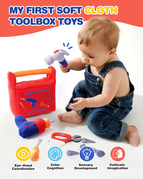 Set Hammer Jollybaby Soft Kid Tool Box Toy Inclub Drill Saw Wrench Screwdriver Screw for Baby, Montessori Preschool