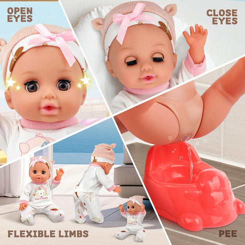 14" Set, 1 2 3+ SMILESSKIDDO Baby Doll with Washable Dolls Accessories, Lifelike Soft Babydoll Pretend Play Includes