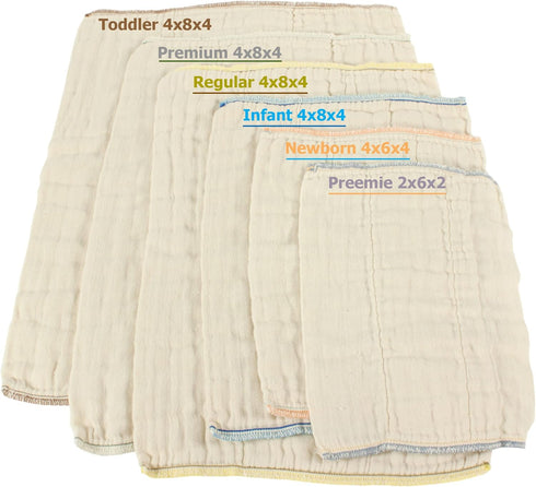 OsoCozy 100% Unbleached Prefold Cloth Diapers Cotton, Durable, Soft, Absorbent, Sustainable & Economical - dims, Fits