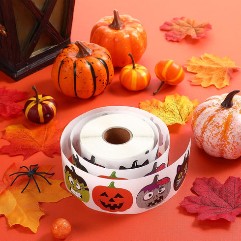 Censen 600 Pieces Halloween Stickers - 1.5 Inch Pumpkin Character Roll Stickers, 8 Designs for Kids Party Decoration