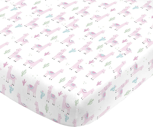 NoJo Super Soft Pink Llama Nursery Crib Fitted Sheet