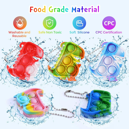 30 Pack 4-8 Dinosaur Party Favors Dinosaur Keychains Kids Party Favors Fidget Toys Bulk Mini Pop Fidget Keychain Its