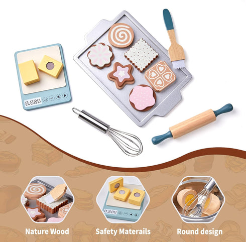 Toywoo Sets 3-6 Wooden Play Food for Kids, Pretend Play Kitchen Accessories with Shopping Bag, Cutting Toys, Gift