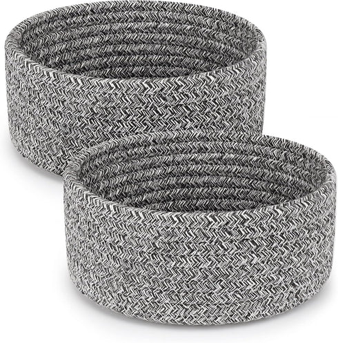 ABenkle 2 Pack Small Cotton Rope Woven Baskets, Cute Mini Storage Baskets for Nursery, Living Room & Montessori Shelf