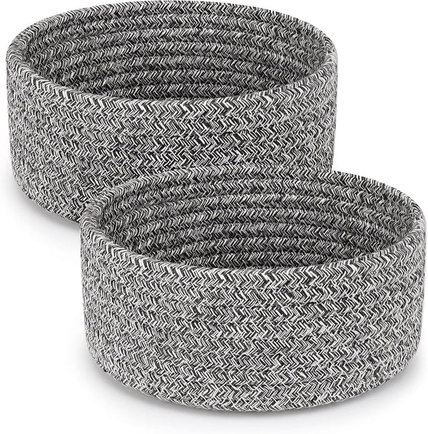 ABenkle 2 Pack Small Cotton Rope Woven Baskets, Cute Mini Storage Baskets for Nursery, Living Room & Montessori Shelf