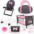 Bayer Design Dolls Travel 9 Piece Set - Black, Pink, Hearts, Accessories for Dolls Up to 18"