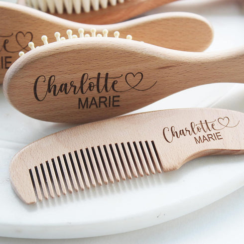 Set 3pcs Baby Brush | Personalized Wooden Brush | Newborn Girl Essentials |