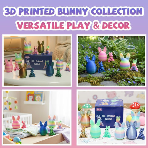 ZIFMDYE 3D Eggs,3D (4PCS) Printed Easter Eggs with Bunny Inside,Easter Surprise Rabbit Printed Animals, Easter Basket