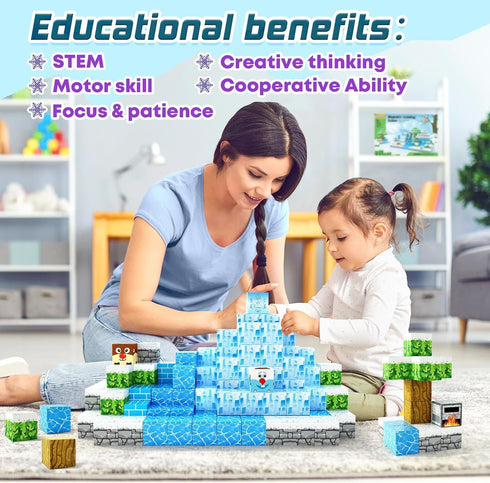 3 4 5 6 7 8 3+ Magnetic Blocks-Build Mine Magnet World Ice Edtion Building Craft, Toys for Girls Age STEM Sensory Kids