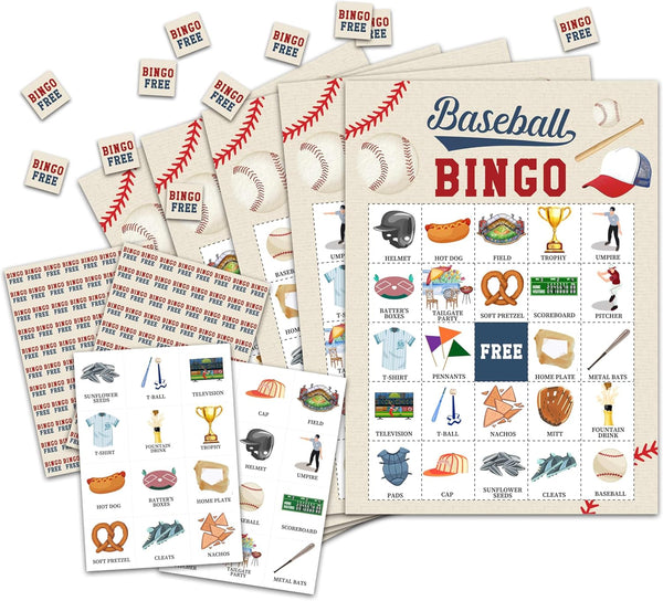 Baseball Bingo Card Game - Sports Party Supplies for 24 Players, Gift and Decorations