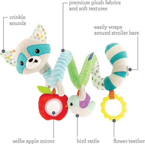 Infantino Spiral Activity Toy, Textured Play Toy for Sensory Exploration, Ages 0 and Up, Blue Raccoon
