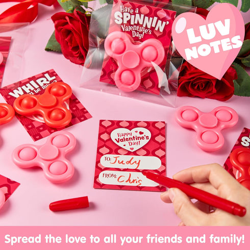 30 Packs JOYIN Valentine's Day Gift Cards with Fidgets Spinners, Pop Bubble Spinners Fingertip Toys, Stress Relief
