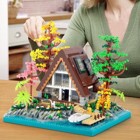 A-Frame Cabin Building Set - Medieval Forest Cabin House Micro Building Block Set for Adults and Teens (2688 Pcs)