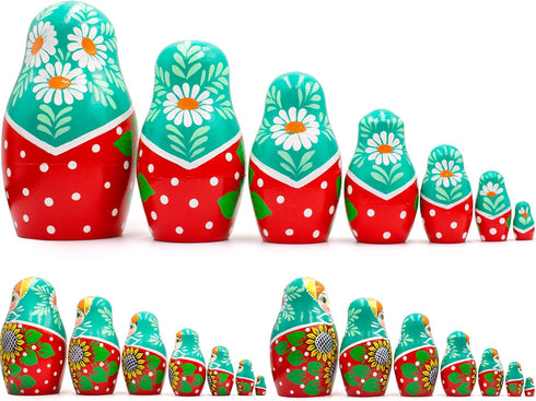 AEVVV Russian Nesting Dolls Set of 7 pcs - Matryoshka Dolls in Sunflower Sundress for Women