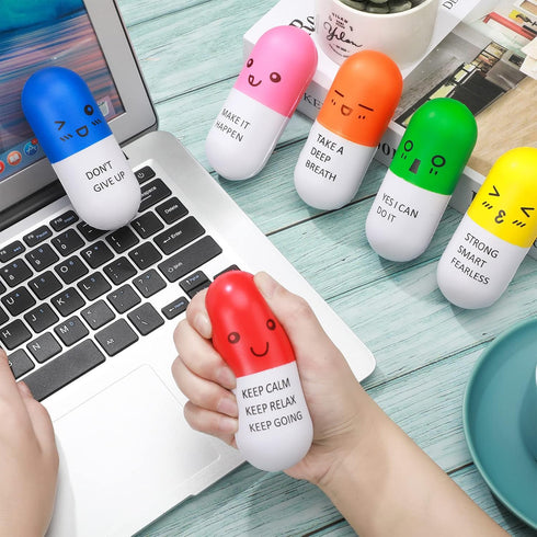 Pharmacy(24 Woanger Vitamin Pill Stress Ball Pill Shaped Foam Motivational Stress Ball for Adults with Smiling Face
