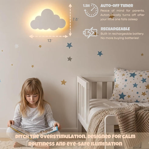 (Pack 1) Dimmable 68Pcs KALEOLI Cloud Wall Light for Nursery of - Crib & Baby Room Decor Nigth Light & Rechargeable