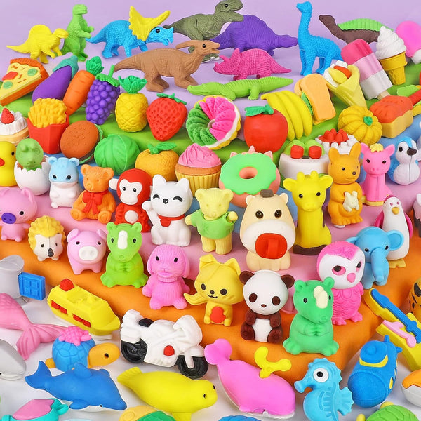 90 Pack Animal Pencil Erasers for Kids - 3D Mini Puzzle Desk Pet Toys for Classroom Prizes